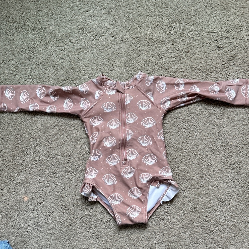 Rylee + Cru Brown Shell Print Kids Swim One Piece